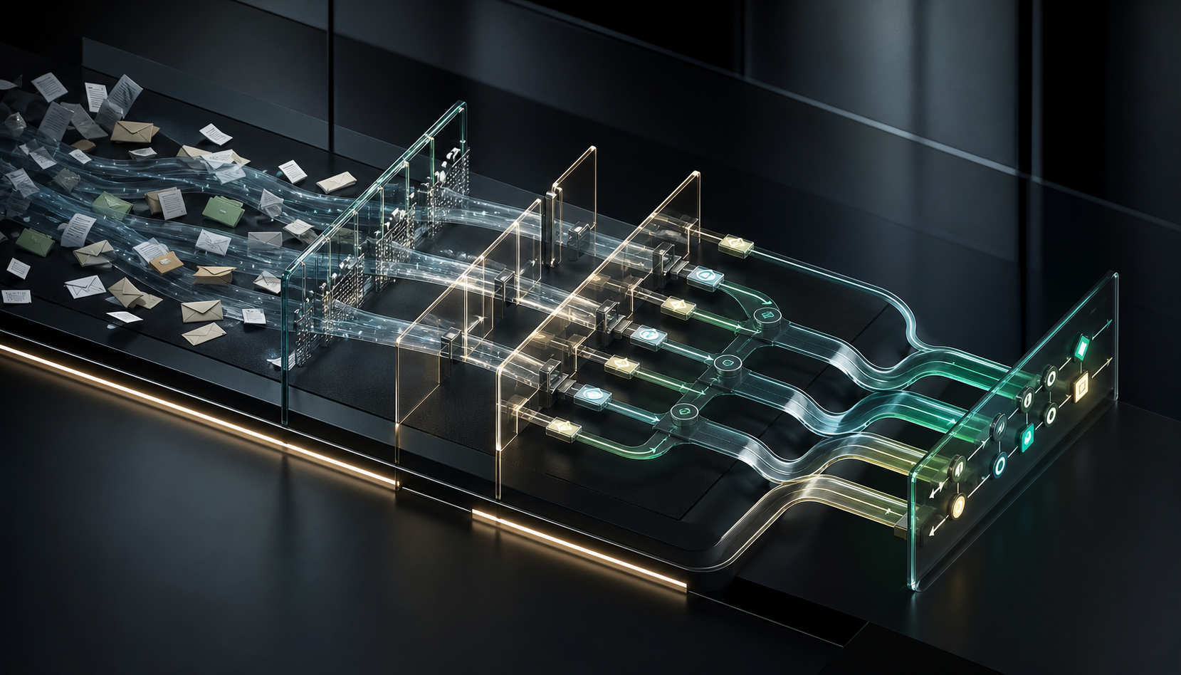 AI workflow architecture turning scattered inputs into organized channels
